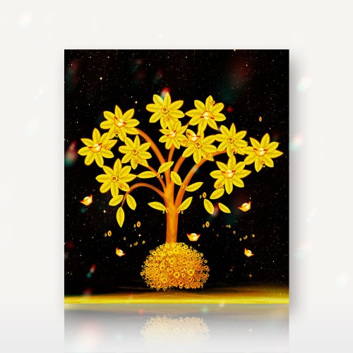 3D 황금재물 나무(40x45cm) 스퀘어(사각) 큐빅