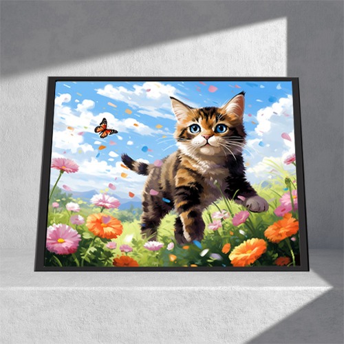 보석십자수 3D 고양이와 나비 (50x40cm)
